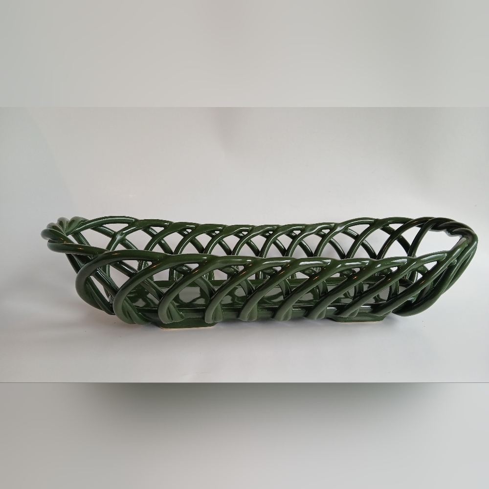 Vintage Green Ceramic Bread Basket - Picture 7 of 10